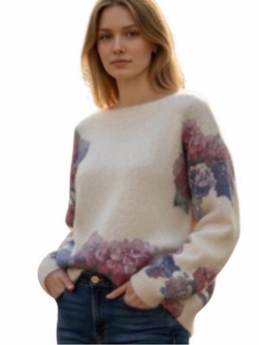 Bianco & Blu Floral Mohair/Wool Blend Sweater